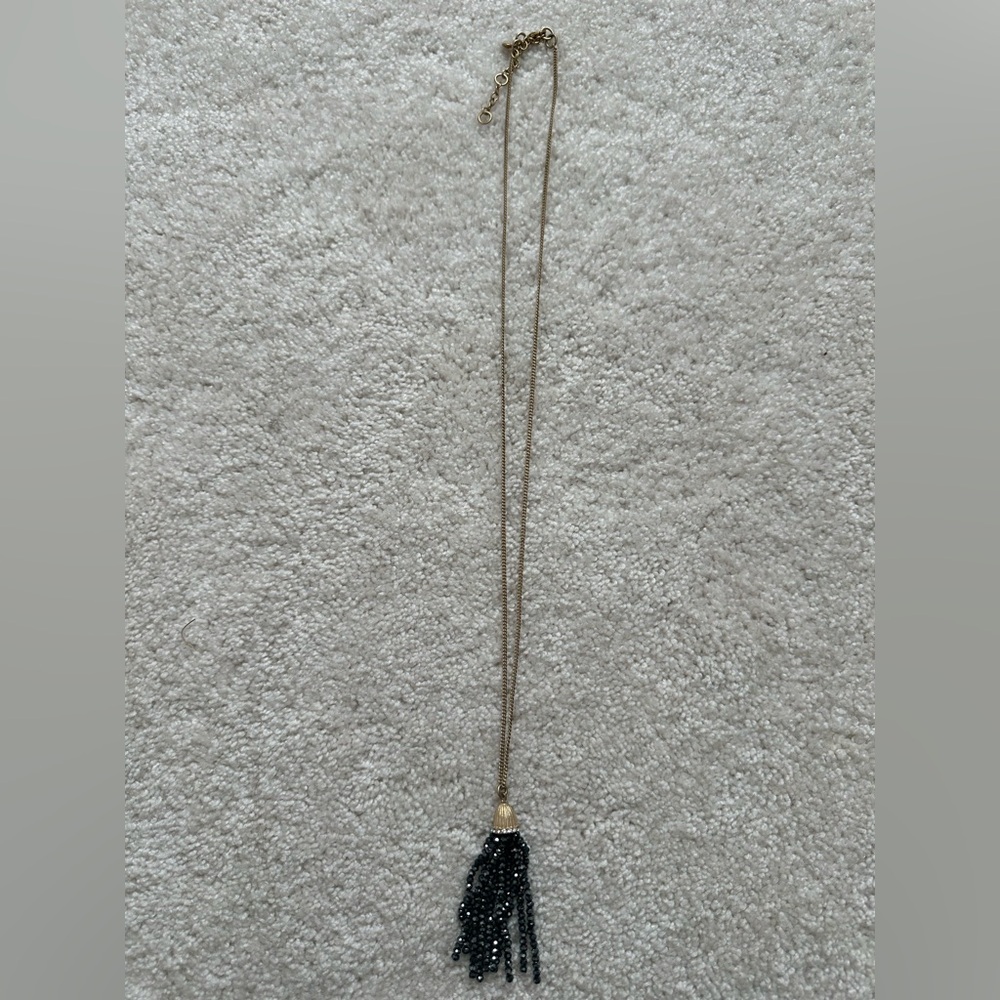 Elegant Gold and Black Beaded Tassel Necklace